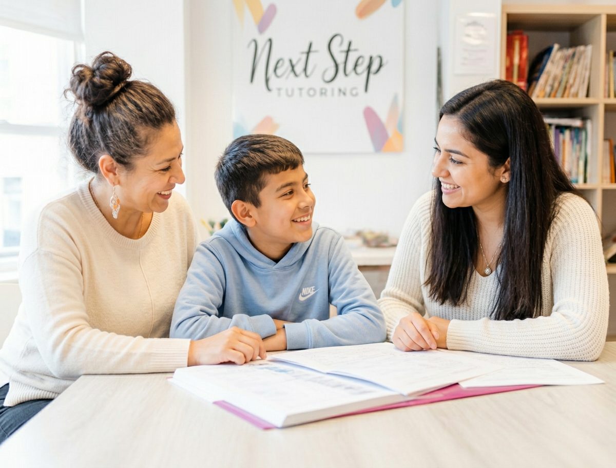 A tutor with a family after a session.